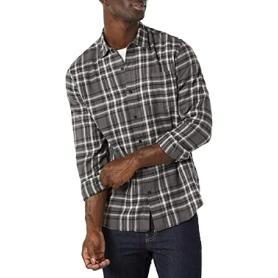 Image of Amazon Essentials Men&#039;s Long Sleeve Flannel Shirt (Available in Big &amp; Tall), Grey Plaid, M