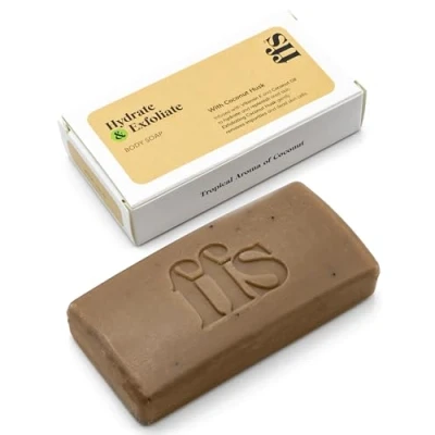 Image of Hydrate &amp; Exfoliate Body Soap Bar Cruelty Free, Vegan Natural w/Vitamin E Coconut Oil Husk for Sensitive Skin FFS Beauty with Tropical Scent