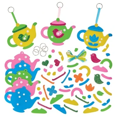Image of Baker Ross FX951 Teapot Mix and Match Keyring Bag Dangler Kits Pack of 8, Craft for Kids