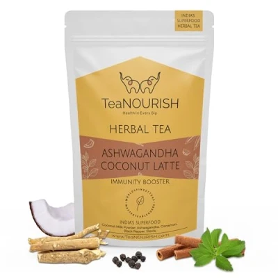 Image of TeaNOURISH Ashwagandha Coconut Latte CAFFEINE FREE Herbal Tea Indian Superfoods &amp; Relieves Stress and Supports Immunity 100% NATURAL 3.53oz/100g