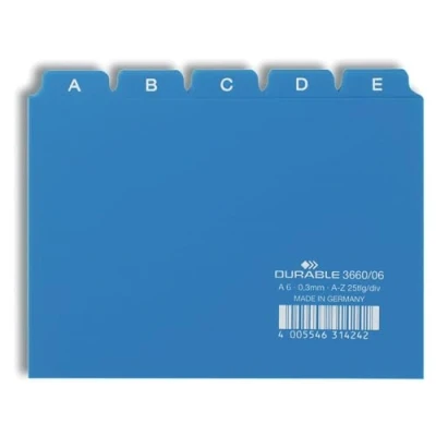 Image of Durable A6 Index Card Set Includes Printed A Z Tabs Blue Made of Strong PVC Perfect for Organising Documents Pack 1