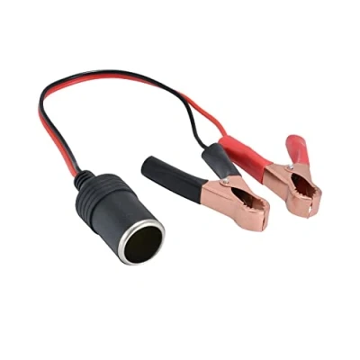 Image of Car Battery Alligator Clips to Cigarette Lighter Adapter 12v Clip Socket Plug 30cm Cable length
