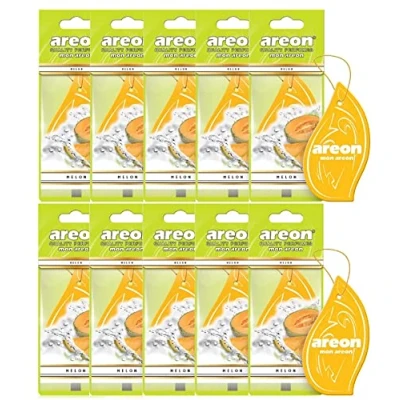 Image of AREON Mon Car Air Freshener Melon Sweet Hanging Yellow Set Multi Pack of 10