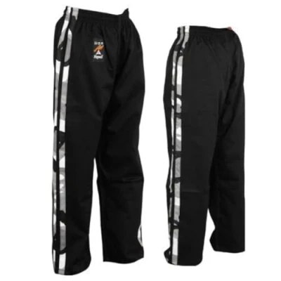 Image of Playwell Martial Arts Full Contact 100% Cotton Black With 2 Camo Stripes Trouser 6/190CM