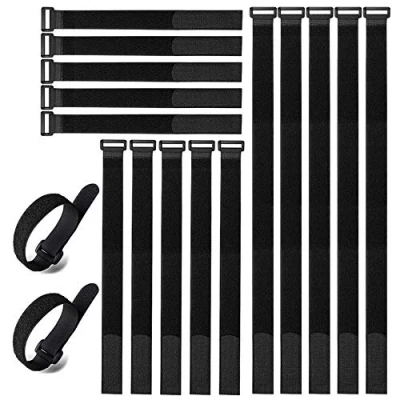Image of Aiqeer 40 Pcs Black Cable Straps Set, Reusable Ties, Multipurpose Hook and Loop Securing Straps, for Cables Management (20 cm, 30 cm)