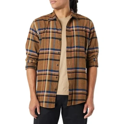 Image of Amazon Essentials Men&#039;s Long Sleeve Flannel Shirt (Available in Big &amp; Tall), Black Brown Mix Plaid, S