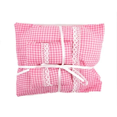 Image of Melody Jane Dolls House Pink Gingham Double Bedding Set 1:12 Bedroom Accessory
