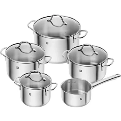 Image of ZWILLING Flow 5 piece cooking pot set, 4 lids, suitable for induction, stainless steel
