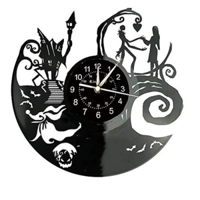 Image of Smotly Vinyl wall clock, a large clock with nightmare theme before Christmas, hand made creative gift. (Gift hook)