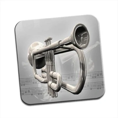 Image of Trumpet With Musical Notes in Background Single Coaster