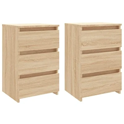 Image of vidaXL 2x Bed Cabinets Sonoma Oak Engineered Wood Indoor Bedside Side Cabinet