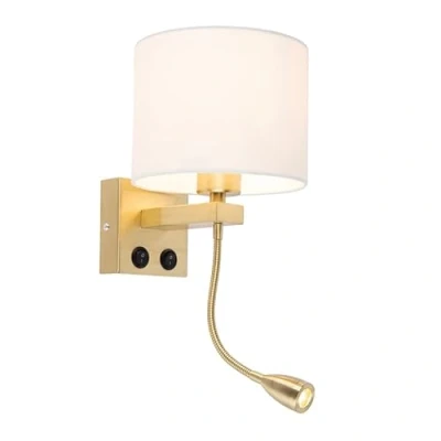 Image of QAZQA Smart Wall Lamp I Light Gold with White Shade incl. WiFi A60 Brescia Art Deco Suitable for LED 1 Steel Living Room Kitchen Bedroom
