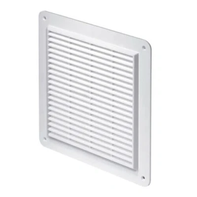 Image of White Air Vent Grille 250mm x with Fly Screen Duct Wall Ventilation Cover.