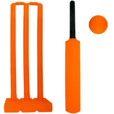 Image of ND Plastic Kwik Cricket Set Bat Ball Stumps Orange