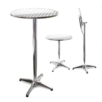 Image of WilTec Round Foldable Aluminium Outdoor Table with Ø60cm and Adjustable Height 70cm or 110cm