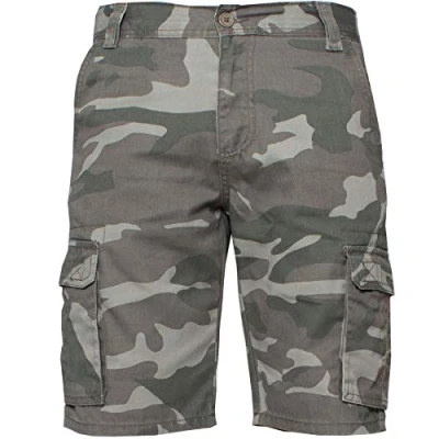 Image of KZS116 Enzo Jeans Mens Cargo Camo Shorts Summer Army Combat Camouflage Chino Half Pants Khaki 48