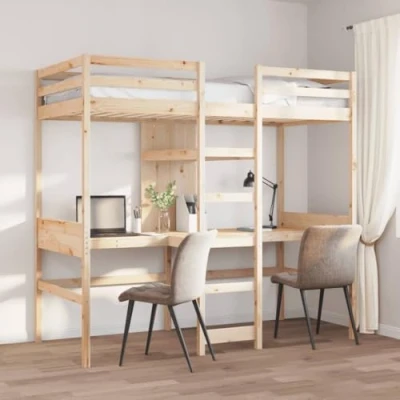 Image of vidaXL Loft Bed Frame for Kids Single Pine Wood with Integrated Desks &amp; Shelves Space Saving Bedroom Furniture 75x190 cm