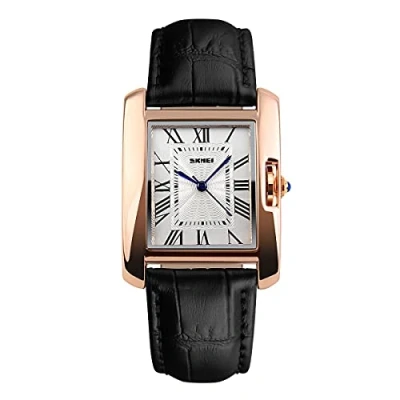 Image of SKMEI Women&#039;s Watch Square Rose Gold Roman Numerals Genuine Leather Strap Black