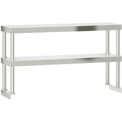 Image of vidaXL Work Table Overshelf 2 Tier 110x30x65 cm Stainless Steel