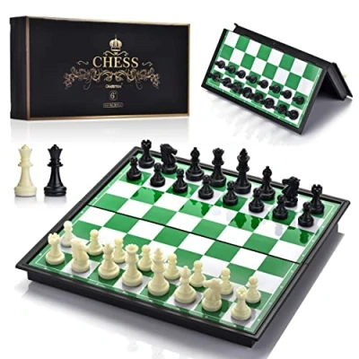 Image of OkidSTEM Magnetic Chess Set with Travel Folding Board and 2 Extra Queens Convenience Bag, Educational games for Kids Adults