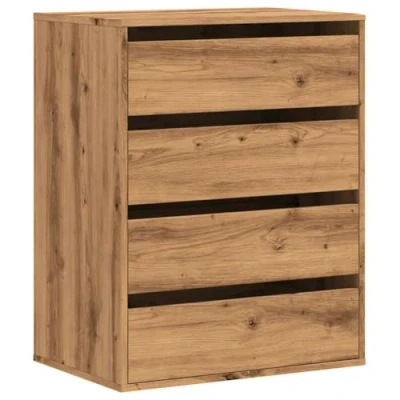 Image of vidaXL Corner Chest of Drawers Artisan Oak Engineered Wood Drawer Cabinet 4 Spacious for Storage 60 x 41 76 cm Ideal Living Room, Bedroom, Office, and Mudroom