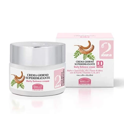 Image of Helan Linea Viso 2 Moisturiser &amp; Daily Defence Cream for Skincare Routine, Face Women with Dry Skin, Day Neck Vitamin E B5, Tamarind Extracts Made in Italy, 50 ml