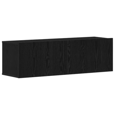 Image of vidaXL black oak tv cabinet wall mounted rectangular media console engineered wood 100x30x30.5 cm 2 door living room entertainment storage unit