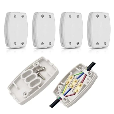 Image of 4 Pcs 3 Terminal Electrical Junction Box, 13amp 250v Flex Connector Core Cable Joiner Connectors for Indoor Lighting,Power,Wiring (White)