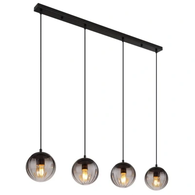 Image of Dallerta Bar Pendant Ceiling Light Matt Black Smoke Glass Shade 4x E27