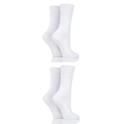 Image of Elle Ladies Bamboo Fibre Socks Plain, Striped &amp; Patterned Casual Day to in a Multipack of 4 Size 8 White