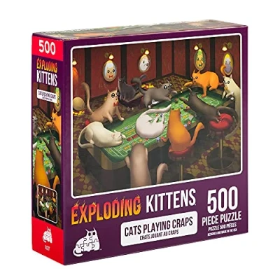 Image of Exploding Kittens Jigsaw Puzzles For Adults Cats Playing Craps 500 Piece Family Fun &amp; Game Night