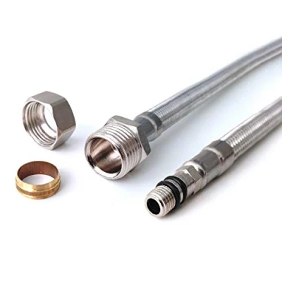 Image of Xcel Home™ 2 x 900mm M10 15mm Compression Monobloc Tap Connectors DIY Replacement Flexible Bathroom Basin &amp; Kitchen Sink Tap/Boiler Flexi Pipes