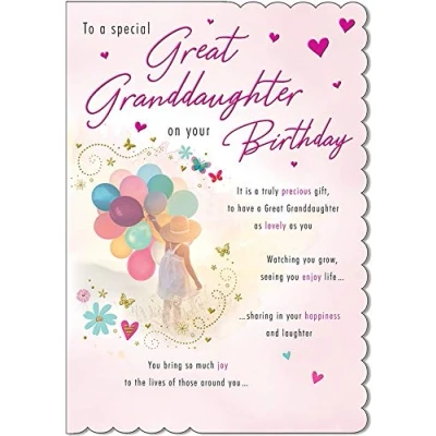 Image of Piccadilly Greetings Traditional Birthday Card Great Granddaughter 9 x 6 inches, whitepinkred