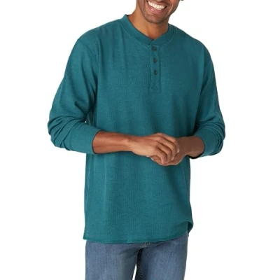 Image of Wrangler Authentics Men&#039;s Long Sleeve Waffle Henley Shirt, Atlantic Deep Heather, S