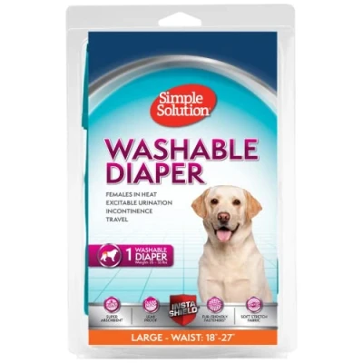 Image of Simple Solution Washable Re usable Female Dog Diapers, Absorbent with Leak Proof Fit for Excitable Urination, females in heat or Incontinence 1 x Large Diaper