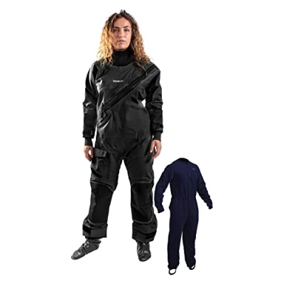 Image of Gul Womens Dartmouth Eclip Zip Drysuit Dry Suit &amp; Free Underfleece Black 3 Layer Waterproof Sprayproof