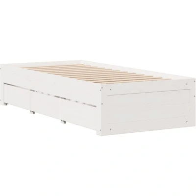 Image of vidaXL Bed Frame without Mattress with Drawers White 90x200 cm Solid Wood Pine