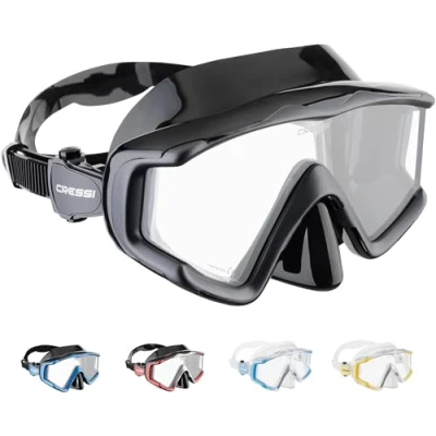 Image of CRESSI Liberty Triside Mask Panoramic 3 Glass for Diving and Snorkelling, Clear/Yellow Silver, One Size, Unisex Adult