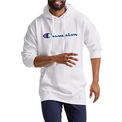 Image of Champion Men&#039;s Graphic Powerblend Fleece Pullover Hooded Sweatshirt, White, L UK