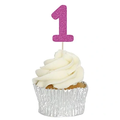 Image of Number 1 Glitter Cupcake Toppers 12pk﻿ (Hot Pink Glitter)