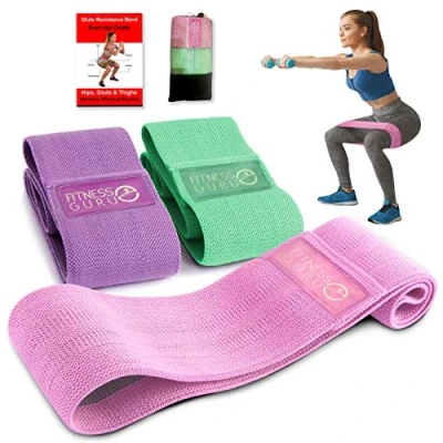 Image of Fitness Guru Fabric Resistance Bands, Non Slip Glute Booty Bands Legs, Thighs &amp; Hip Circle Exercise set Women for Strength Training, Yoga, Pilates 3 Pack