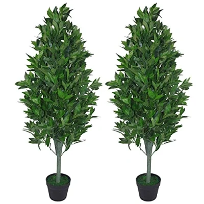 Image of Leaf Realistic Artificial Bay Cone Laurel Topiary,Green Cone,120cm