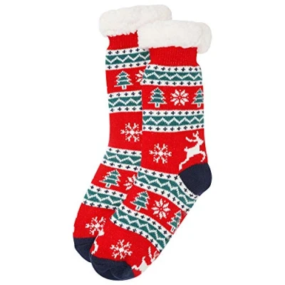 Image of Undercover Womens Sherpa Lined Christmas Fairisle Slipper Socks LA397 Red