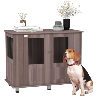 Image of PawHut Dog Crate Furniture End Table, Pet Kennel for Medium Large Dogs with Magnetic Door Indoor Animal Cage, Purple, 95 x 55 75 cm