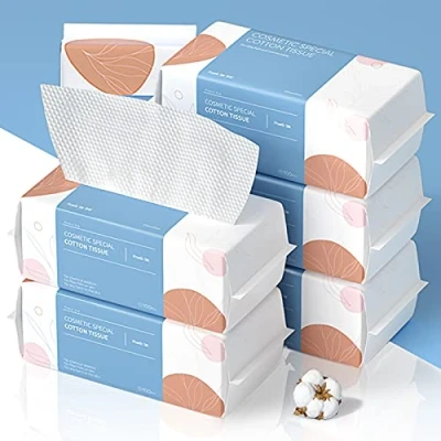 Image of PoeticEHome Cotton Face Tissue 6 Pack, Ultra Soft Dry Wipes Disposable, Cosmetic Facial Cleansing Towel for Makeup Removing, Baby Care, Surface Cleaning (600 Count)