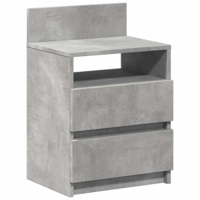 Image of vidaXL concrete grey bedside cabinet/nightstand 2 drawers and open storage, engineered wood, modern style bedroom
