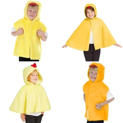 Image of Charlie Crow Fur Chicken cape costume for kids. One Size. Fits 3 8 Years.