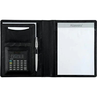 Image of Alassio Bormio 43004 1 A5 Imitation Leather Writing Case with Pocket Calculator Black