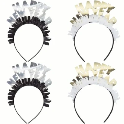 Image of Unique Party 63657 Gold and Silver Happy New Year Headbands, Pack of 4