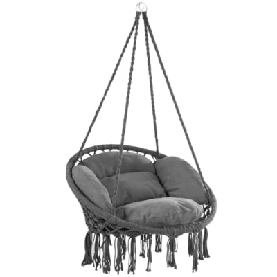 Image of DETEX® Boho Style Swing Hanging Chair with Cushions Hammock Outdoor &amp; Indoor 150 kg Load Capacity Garden Swinging Seat Anthracite Grey